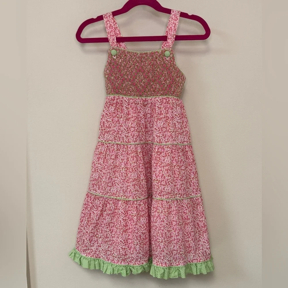 Beaux et Belles: Girls Pink & Red Smocked Floral Dress, Size 6